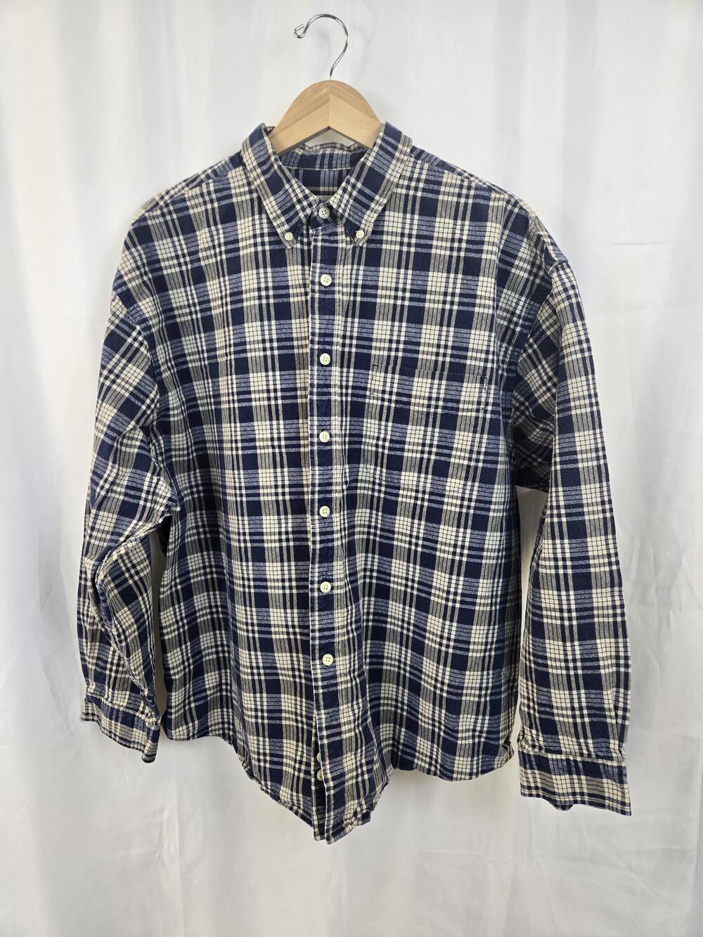 Eddie Bauer Flannel Shirt Mens 2XL Blue Plaid Button Down Long Sleeve Cotton